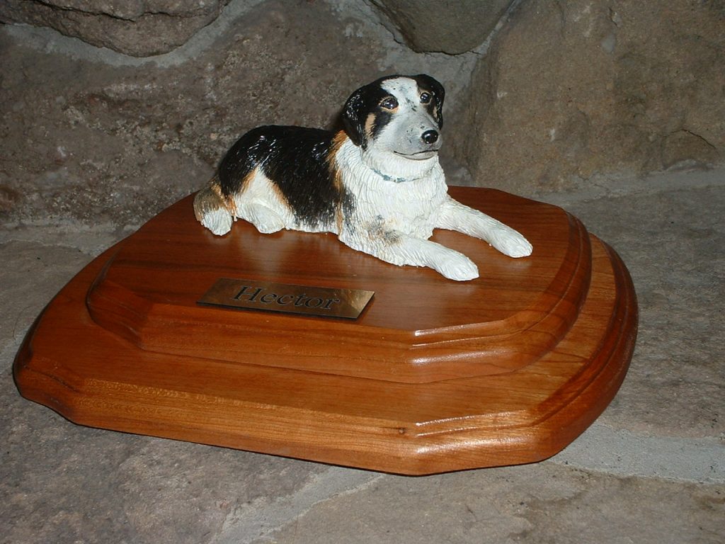 A custom dog statue of "Hector" a mixed breed dog.